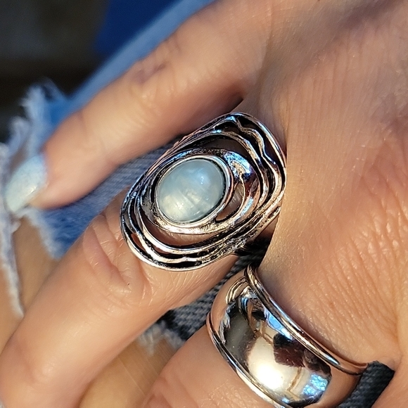 💥LAST ONE💥Eye of the Storm Blue Lace Agate Antiqued Silver Ring - Picture 8 of 9